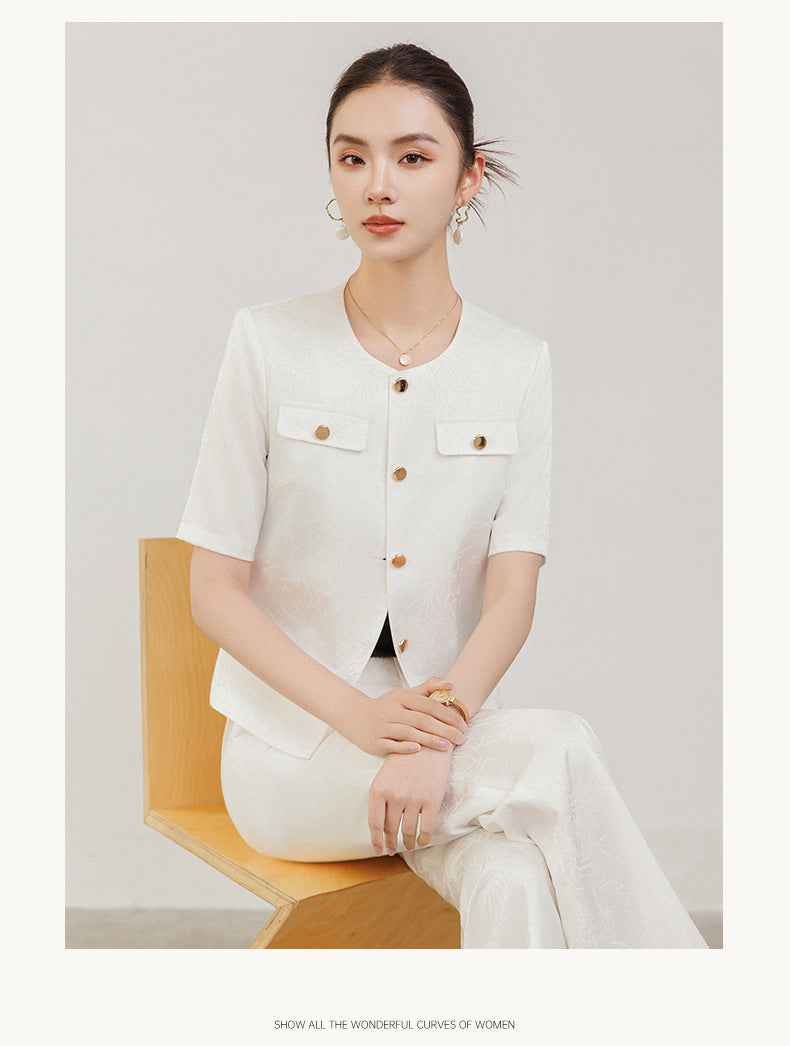 Summer Suit for Women, Thin, High-End, Professional, Fashionable, Short-Sleeved Suit, Wide-Leg Pants Two-Piece Set