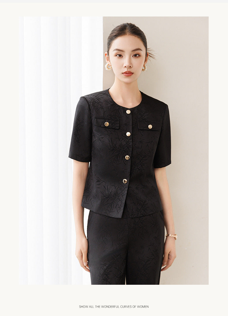 Summer Suit for Women, Thin, High-End, Professional, Fashionable, Short-Sleeved Suit, Wide-Leg Pants Two-Piece Set