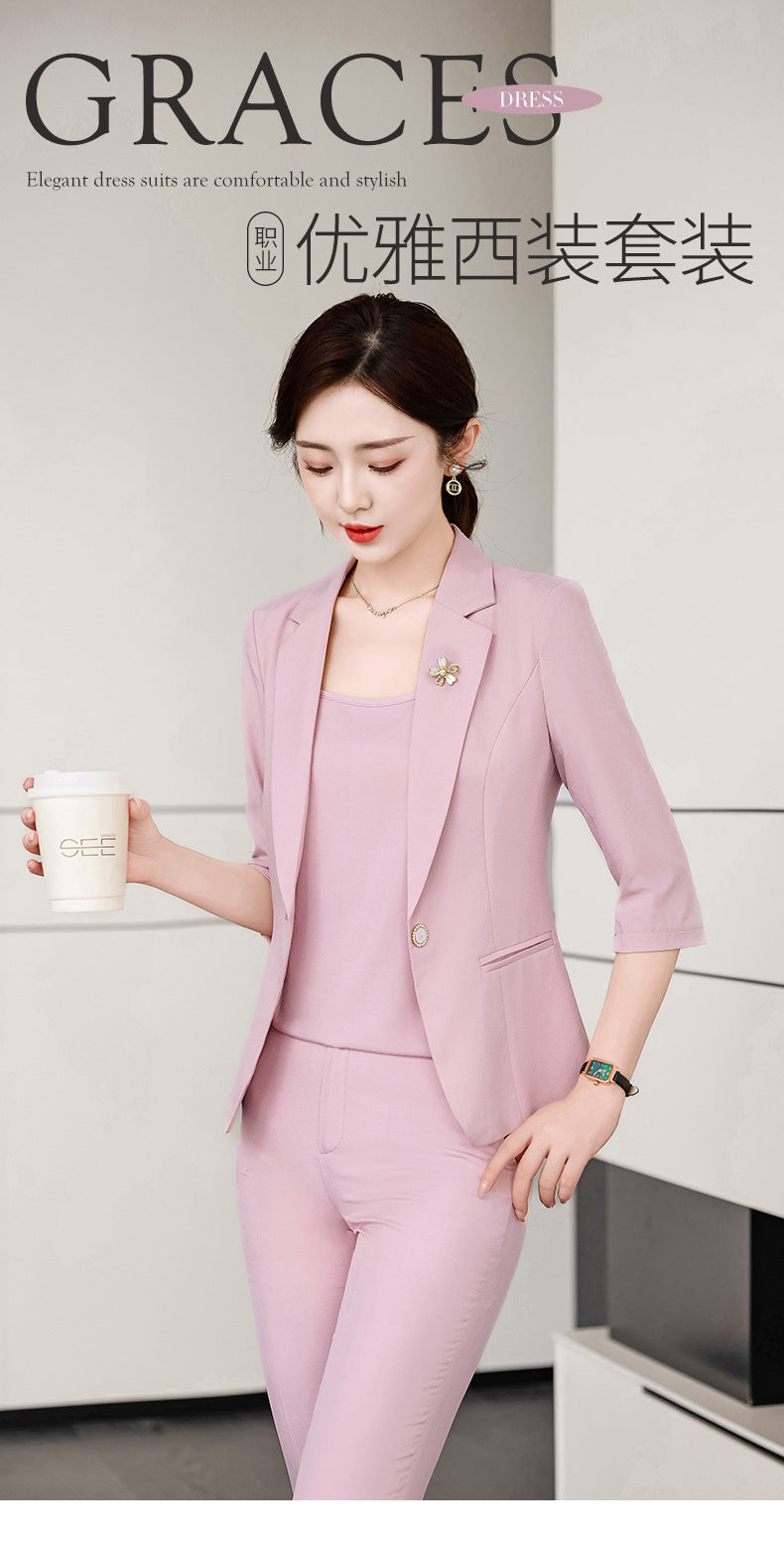 Pink Petite Suit for Women, Summer Thin High-End Short Professional Wear, Fashionable Elegant Casual Formal Wear