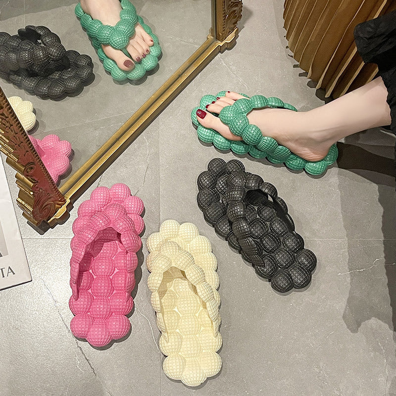 Flip-flops Women's Outfit New Spring and Summer Korean Style Fashionable All-match Non-slip Flat Massage Ball Beach Sandals
