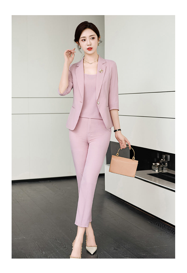 Pink Petite Suit for Women, Summer Thin High-End Short Professional Wear, Fashionable Elegant Casual Formal Wear