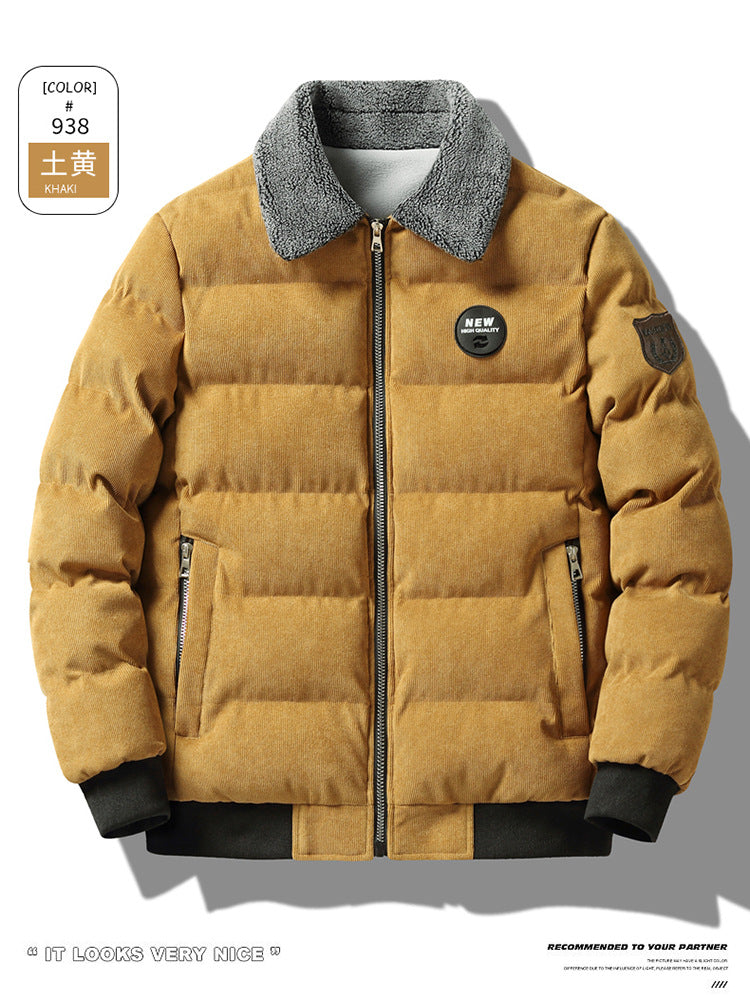 Foreign trade Winter fleece-lined thickened lapel corduroy jacket Men's Youth wear warm jacket urban jacket