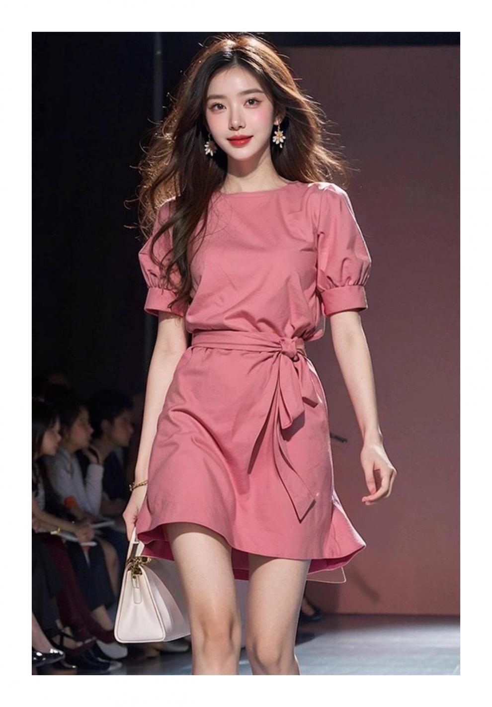 Foreign trade women's high cold royal sister style niche design pink dress 2025 new women's summer high-end exquisite super
