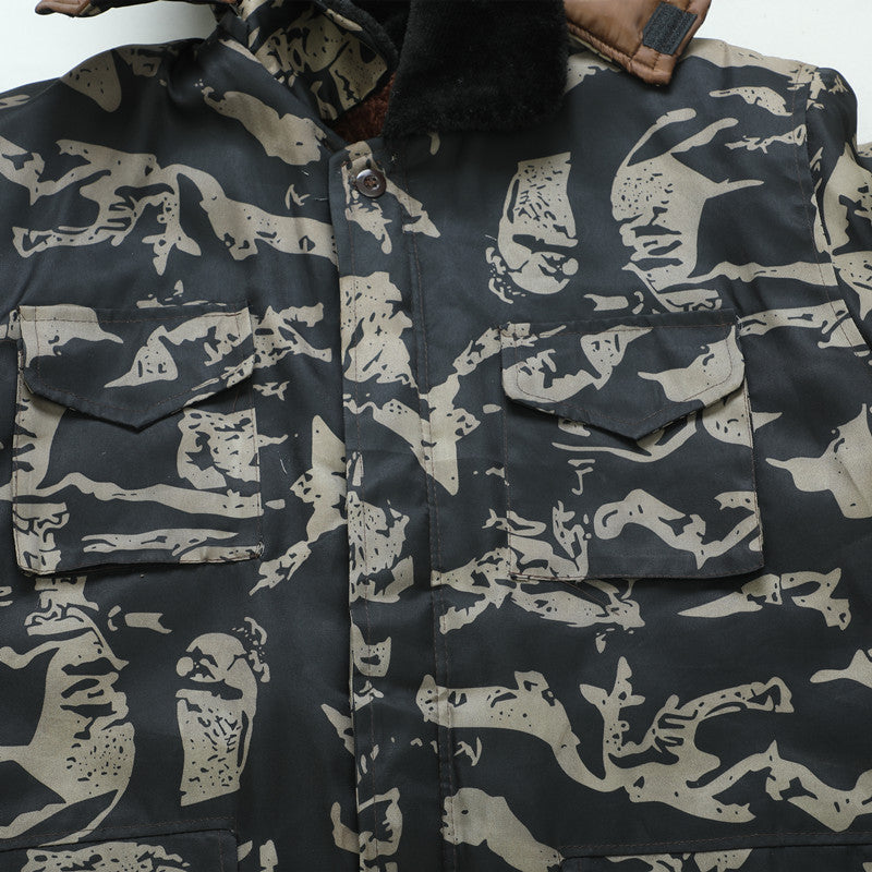 Winter Camouflage Cotton Coat for Men, Fleece-Lined and Thickened Labor Protection Cotton Jacket, Cold Storage Cold-Proof Clothing, Mid-Length Coat