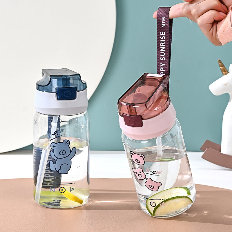 Carefully Selected Popular Straw Cup Cartoon Bear Summer Large Capacity Portable Outing Kettle High-Looking Student Plastic Cup
