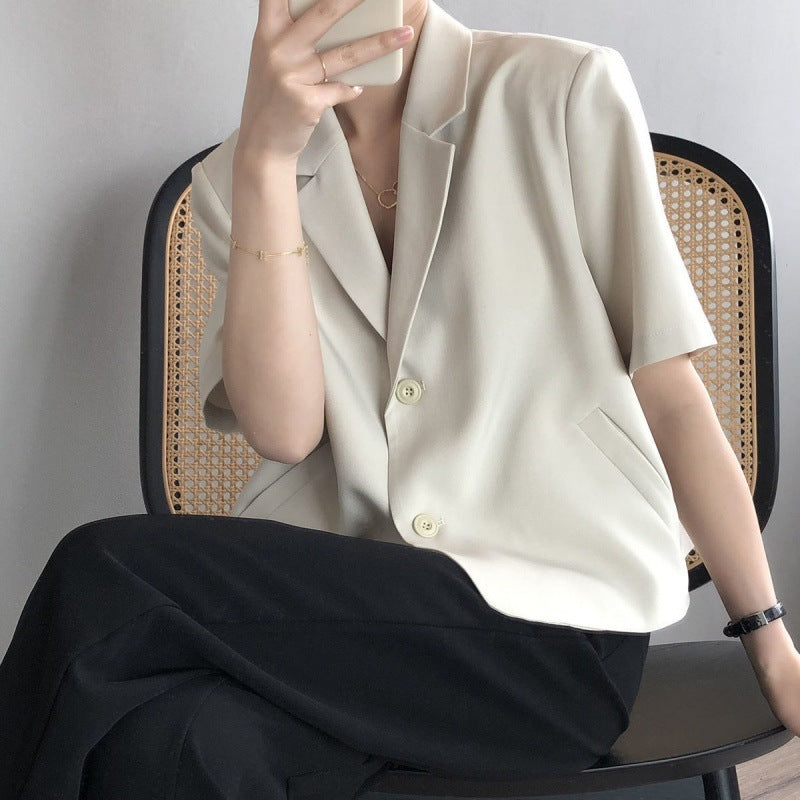 Fashion Short-Sleeve Blazer for Women 2025 Summer Thin Korean Version New Drapey Short Casual Blazer Top
