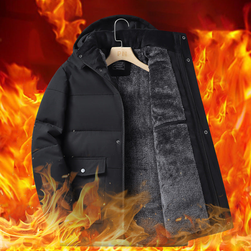 Winter Grandpa Cotton-Padded Jacket for Middle-Aged and Elderly Men, Thick Fleece-Lined Hooded Warm Coat, Middle-Aged and Elderly Dad's Cotton-Padded Jacket