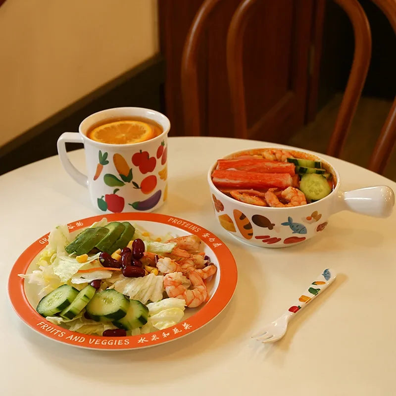 Household Portion-Controlled Food Serving Dishes for Adults, Nutritious Bowls and Plates with Three or Four Compartments, Single-Serving Breakfast Plates