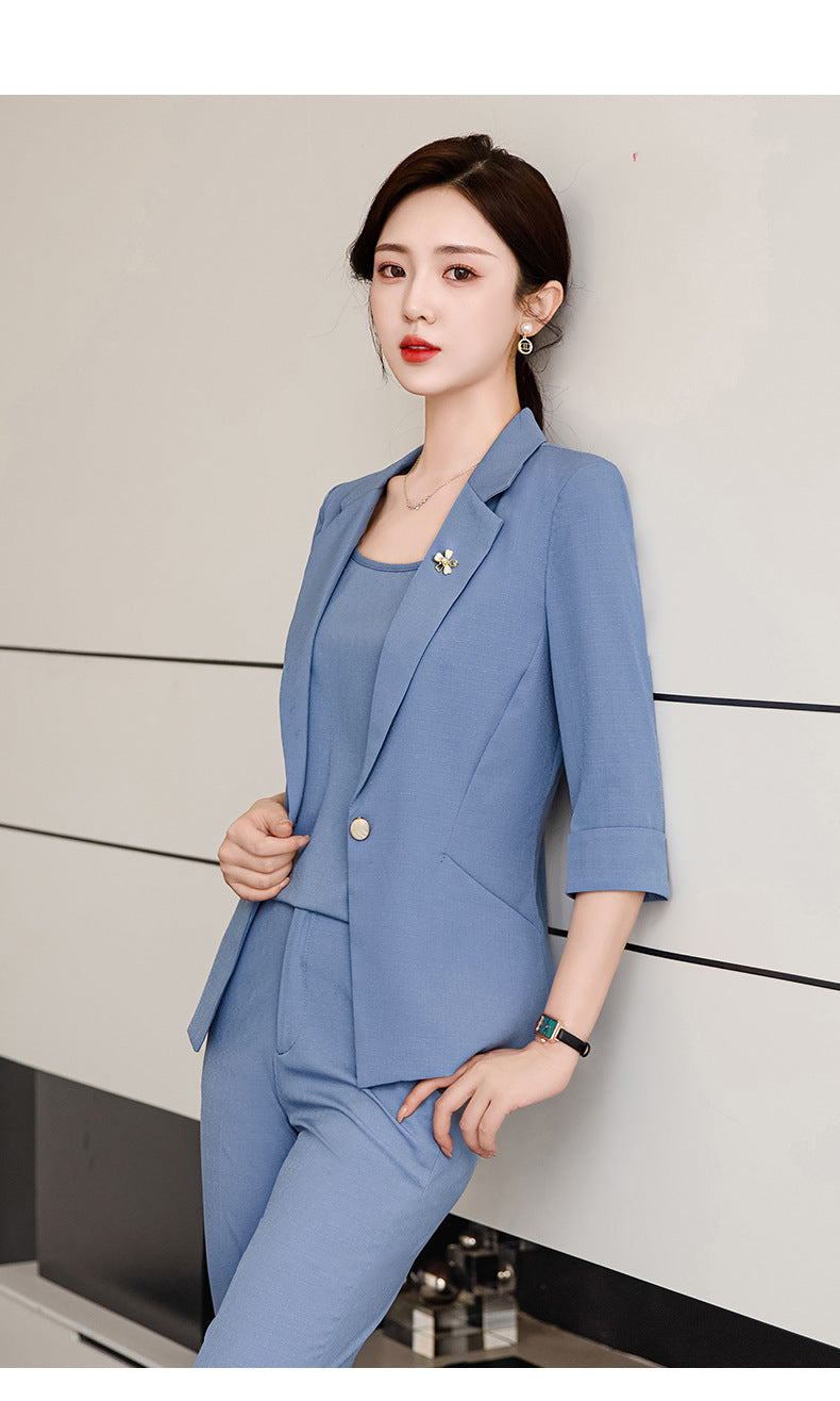 Pink Mid-Sleeve Suit for Women 2025 New Summer Thin Business Attire Elegant Beauty Salon Front Desk Work Clothes