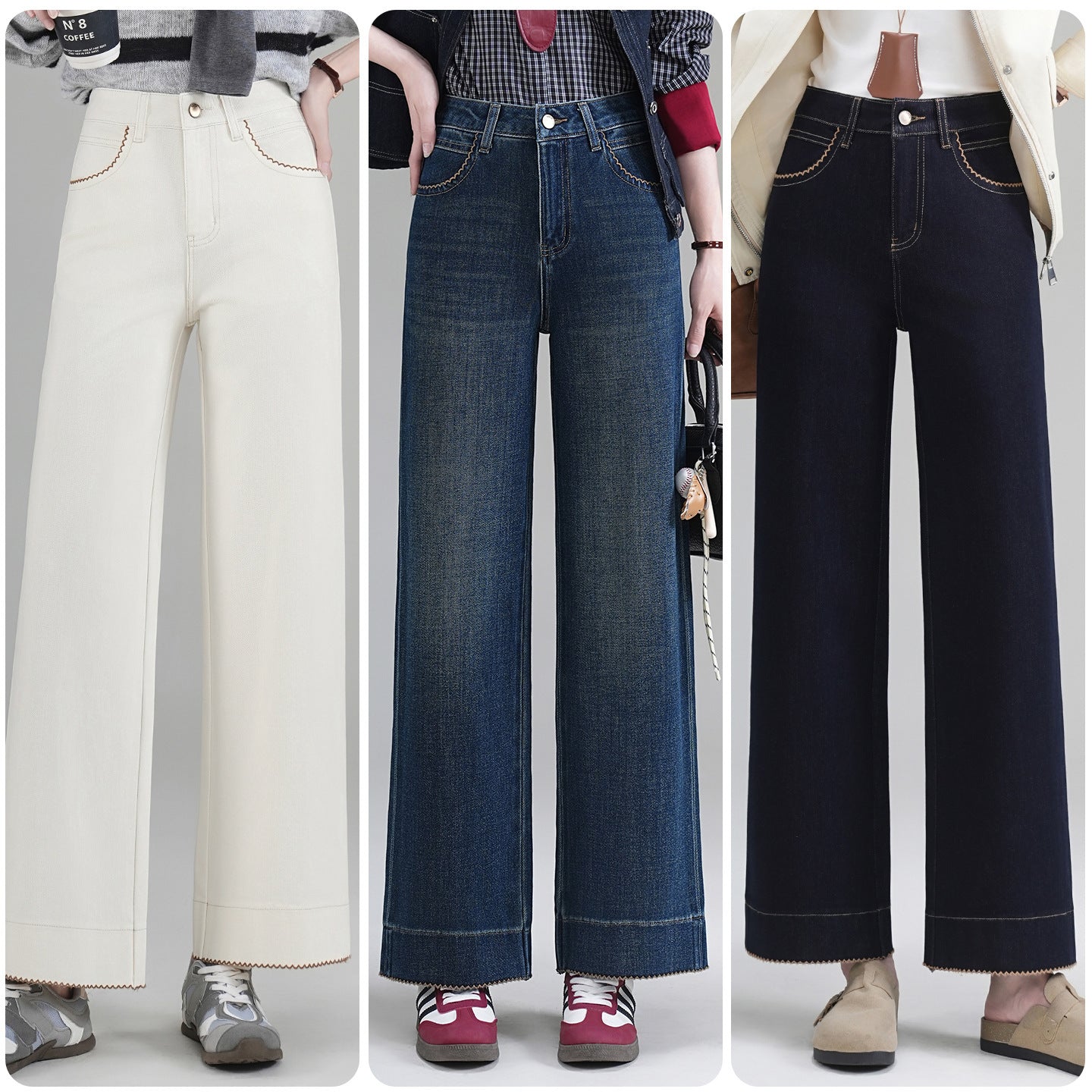 High-End Autumn and Winter New Wide-Leg Jeans for Women, Narrow Version, Loose, Slimming, High-Waisted, Drapey Casual Pants, Nine-Point Straight Pants