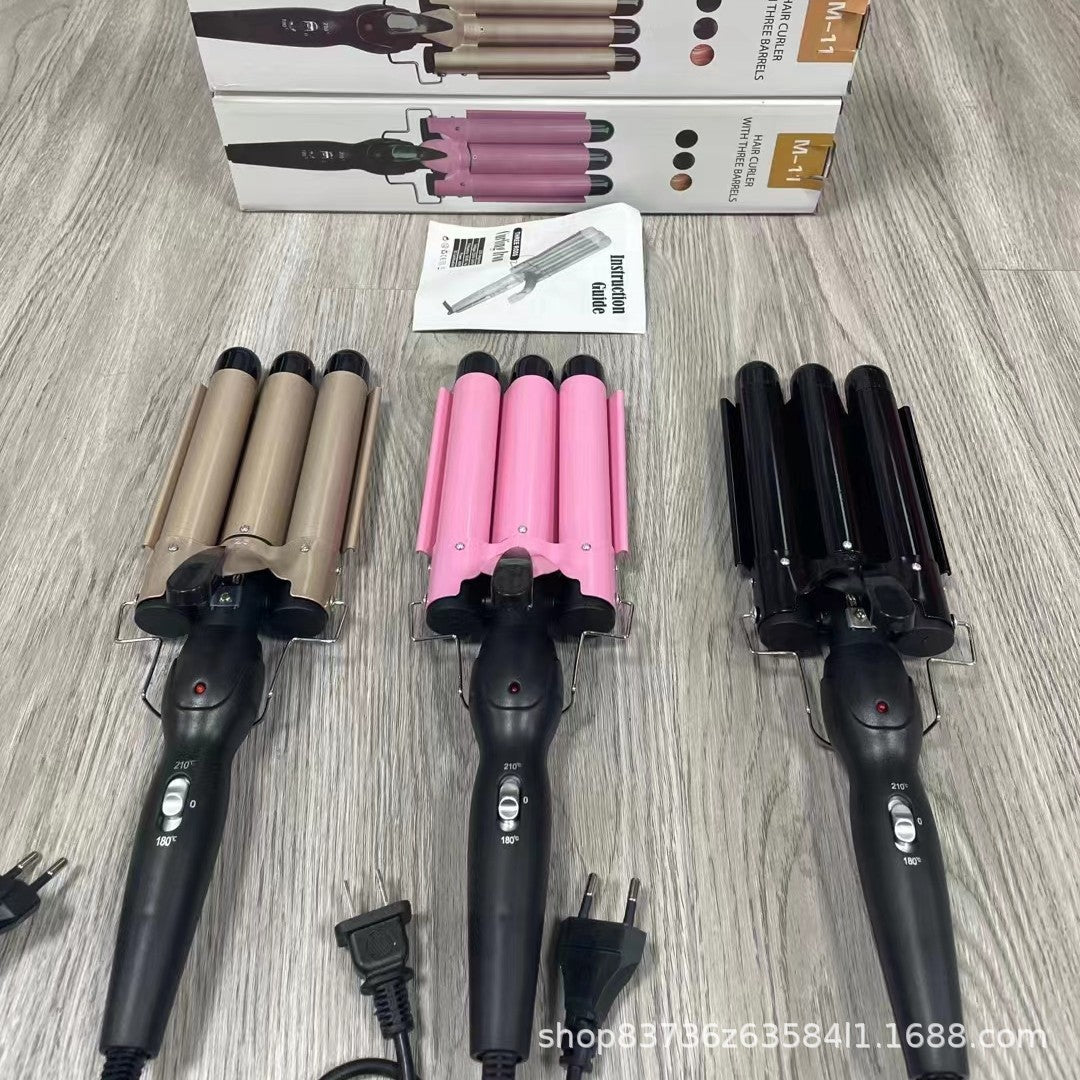 Hot sale three-tube curling iron three-rod curling iron water ripple hairdressing stick egg roll electric splint iron big wave