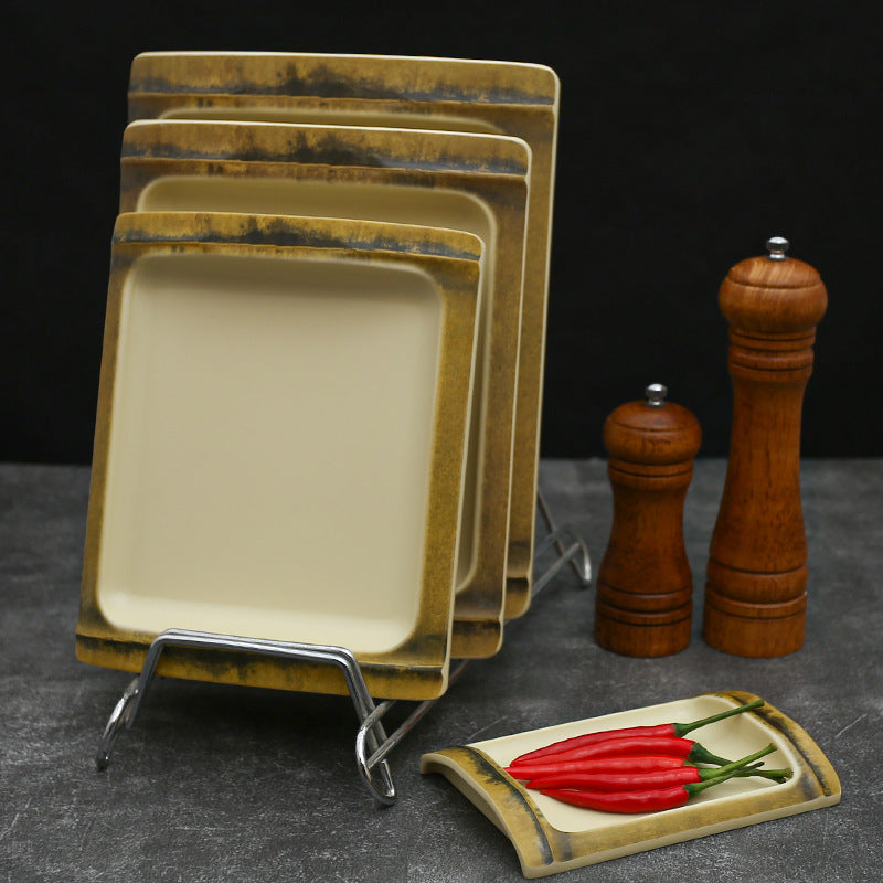 Melamine dish imitation porcelain bamboo barbecue plate hot pot restaurant tableware dish plate plate snack plate creative snack plate