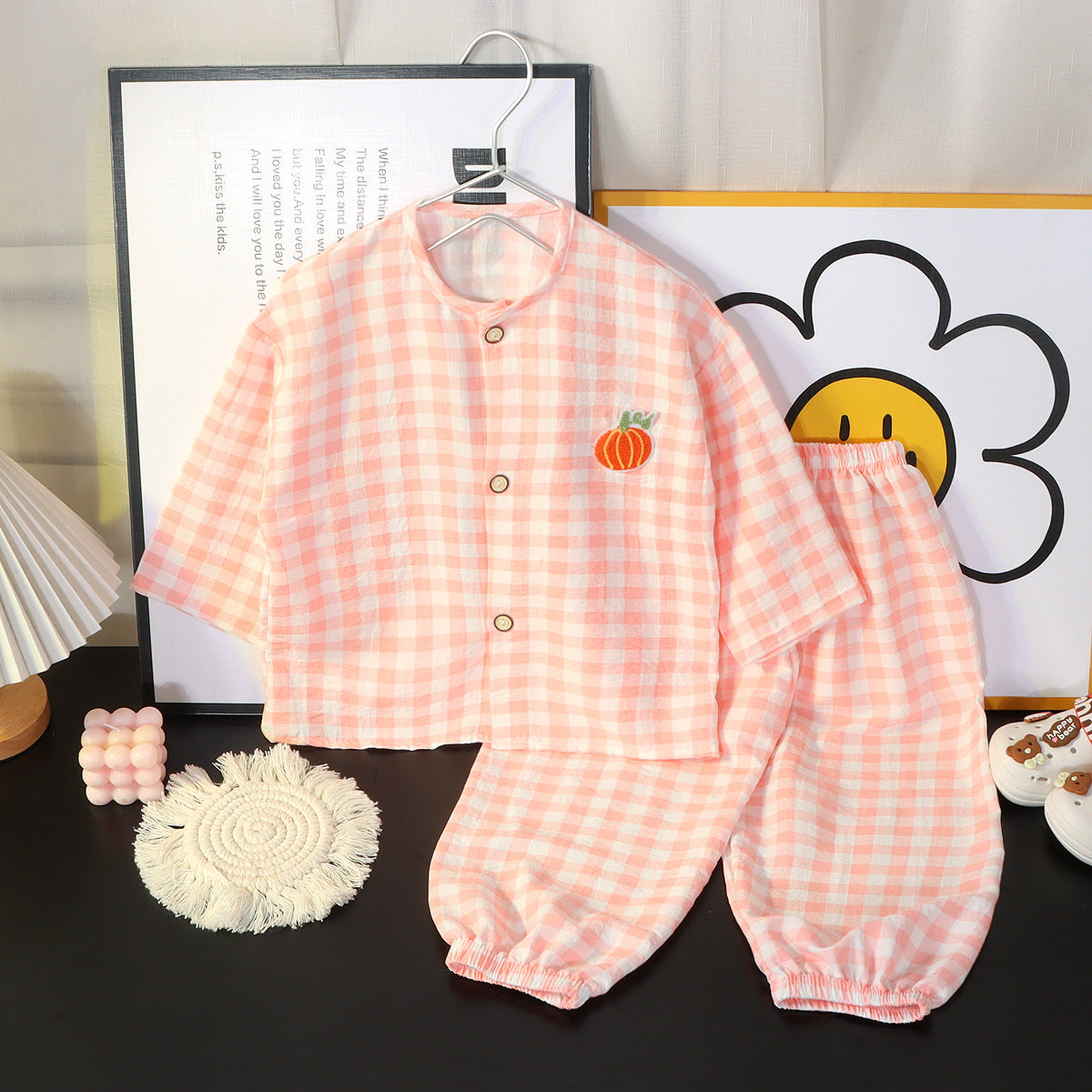 Boys and Girls Cloud Cotton Home Clothes Set Summer Cardigan Cartoon Kidsren's Pajamas Tops Pants Spring & Fall Two-Piece Set