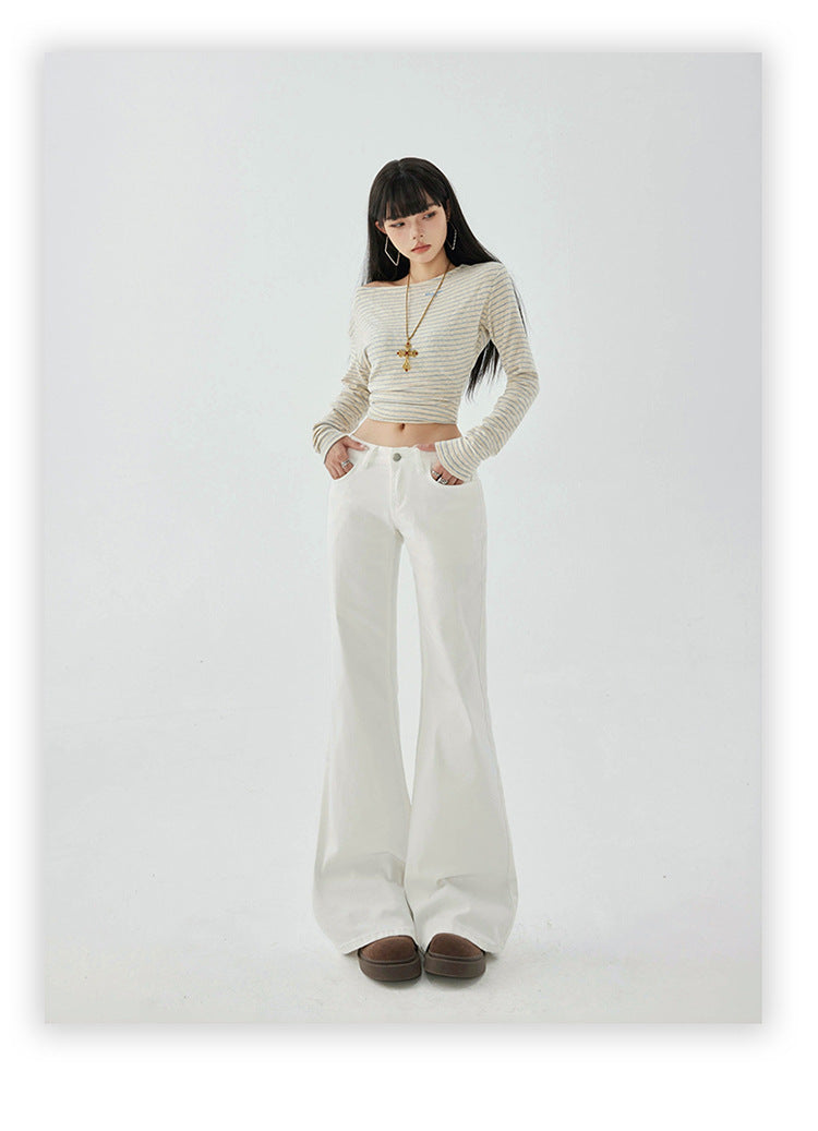 Yc&2-Color American Retro Low-Waist Sexy Flared Pants for Autumn and Winter Micro-Elastic Versatile Slimming Look Jeans for Women