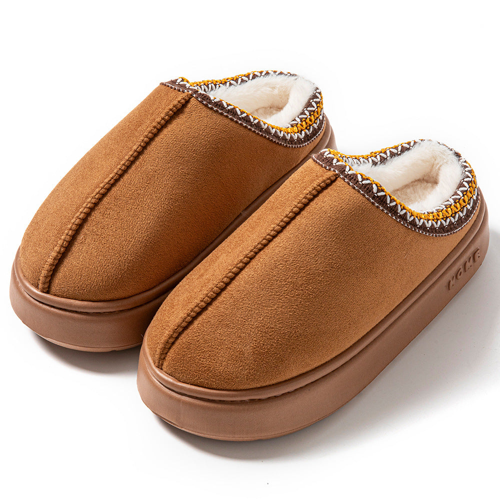Cross-border Explosions Men's and Women's Home Lace Cotton Shoes fleece-lined Mao Mao Warm Thick Slippers