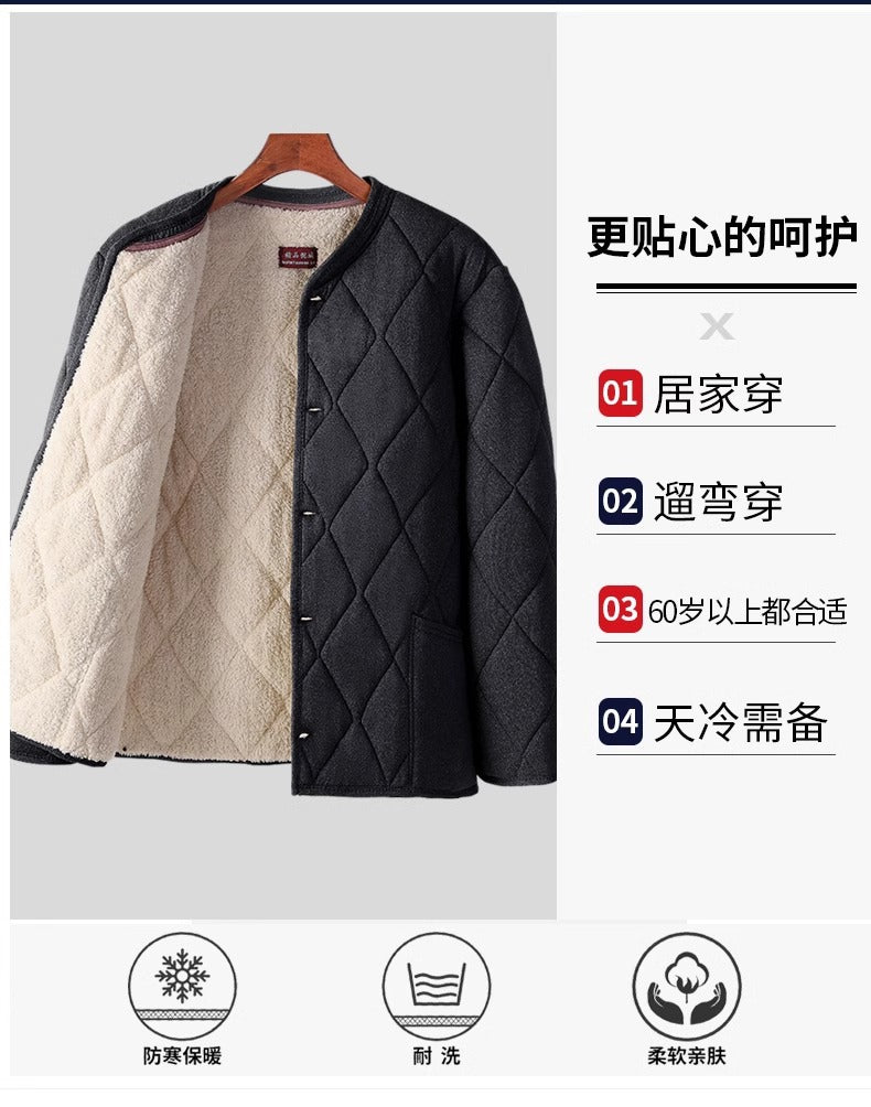 Old People's Cotton-padded Coat fleece-lined Thickened Dad's Cotton-padded Coat Grandpa Lamb Velvet Warm Cotton-padded Coat Home Loose Small Cotton-padded Coat