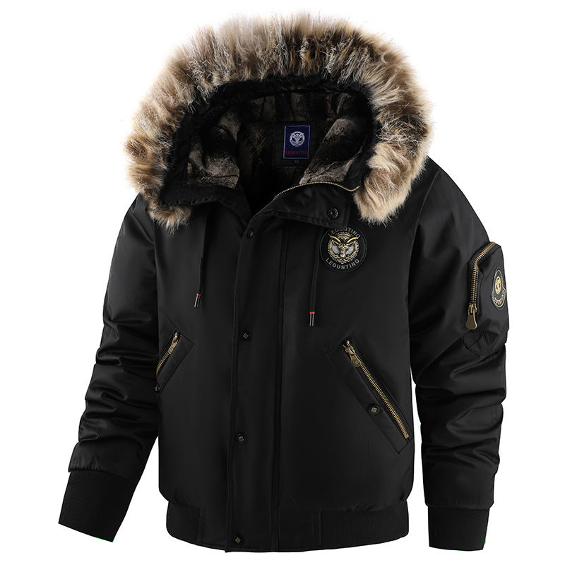 New Winter Fleece-Lined Thick Casual Men's Cotton Jacket, Warm Trendy Coat with Hood, Loose Fit, Plus Size Cotton Clothing