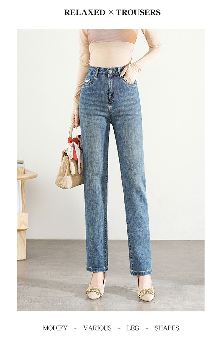 Brand Women's Straight-Leg Jeans 2025 Spring and Autumn New High-Waisted Slimming Loose Cropped Versatile Fashion Cigarette Pants