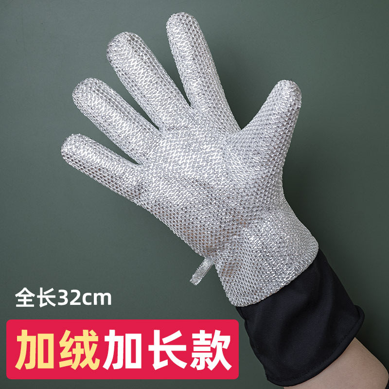 Kitchen Wear-resistant Anti-scalding Non-injuring Pot Steel Wire Gloves Five-finger Silver Wash Bowl Gloves Heat-insulated Oil-removing Waterproof Gloves
