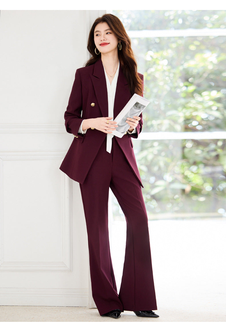 Double-Breasted Suit Set for Women, Autumn and Winter New Style, Korean Fashion, Casual, Professional Attire, Slim Fit, White-Collar Business Long-Sleeve Suit