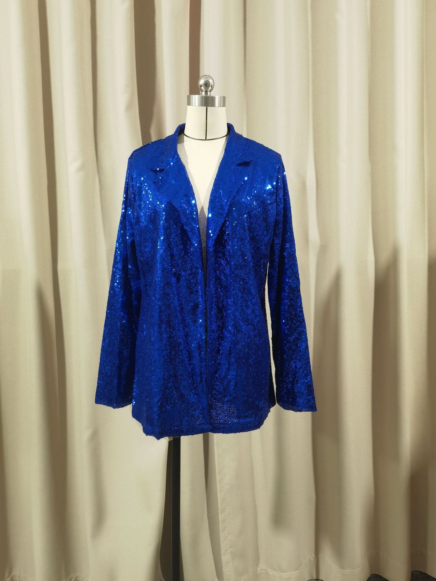 European and American Amazon Cross-border New Commuter Style Solid Color Cardigan Suit Collar Long Sleeve Casual Sequin Suit Jacket Women