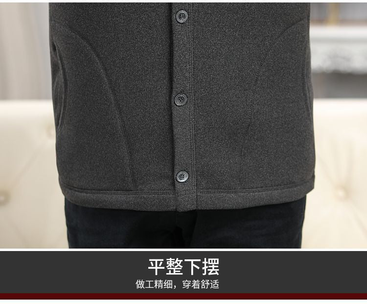 Plus Size Elderly Thermal Clothing Fleece-Lined Thickeneded Cardigan Grandpa Dad Autumn and Winter Outwear Middle-Aged and Elderly Cotton Clothing Men's Clothing
