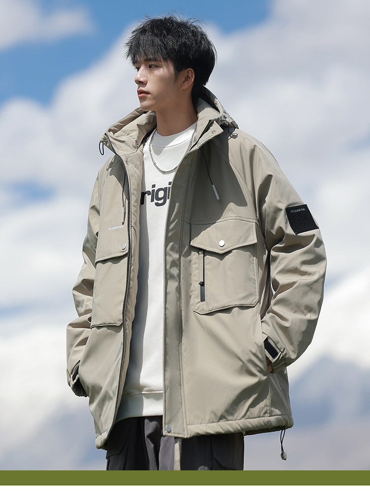 Woodpecker Assault down Cotton Jacket Men's Winter Thickeneded Warm Work Jacket Cotton Jacket New Hooded Winter Jacket