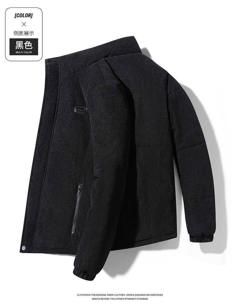 Thickened corduroy cotton-padded jacket for autumn and winter men's warm neck protection stand collar cotton-padded jacket European and American plus size fashionable cotton-padded jacket