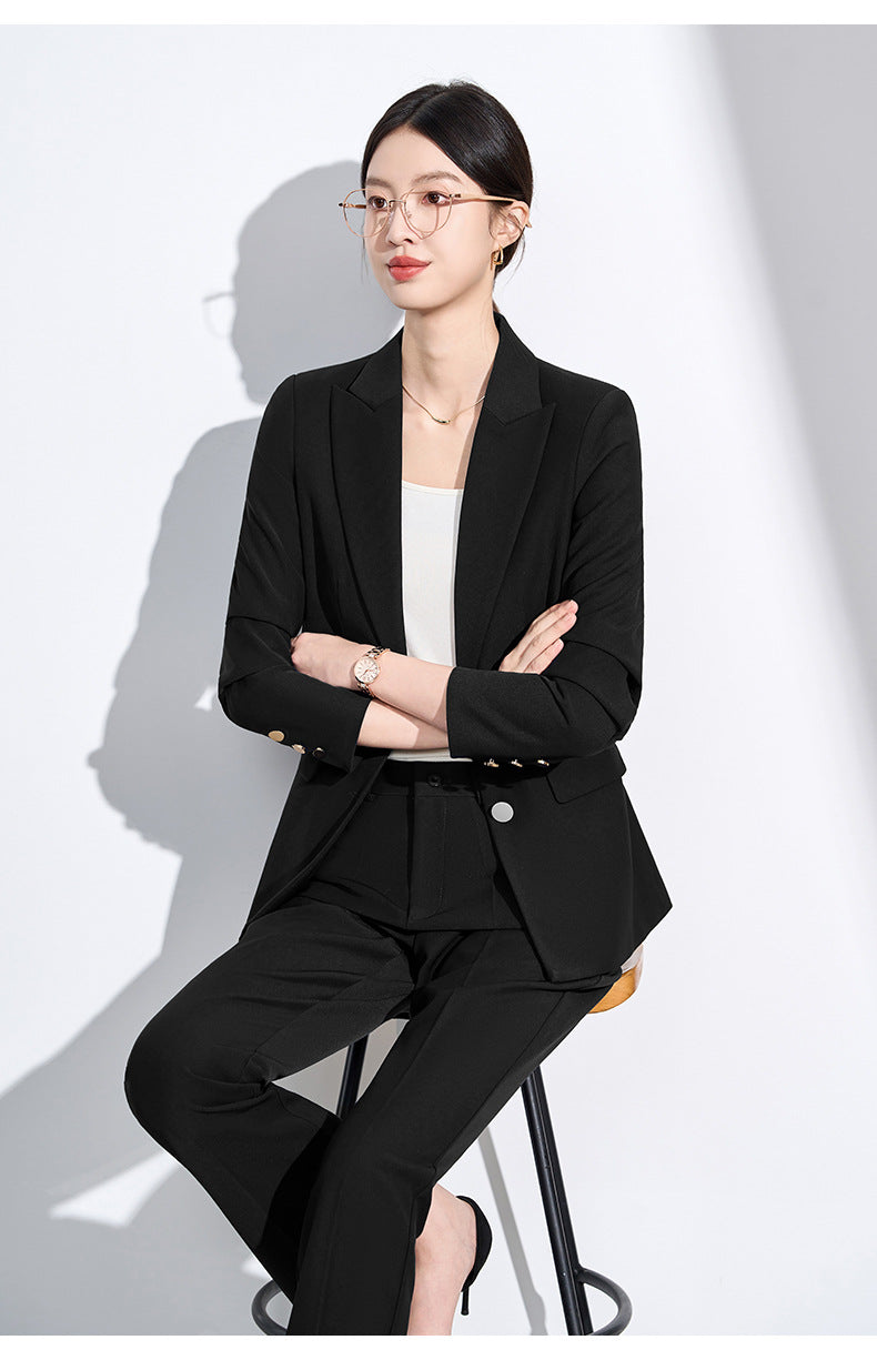 Cross-Border Beige Suit Set for Women, New Versatile Fashion High-End Professional Attire for Petite Figures, Formal Occasion Blazer