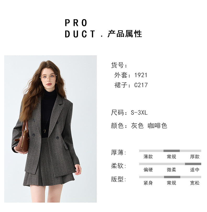 Cross-Border Gray Blazer for Women, New Spring and Autumn Style, High-End, Elegant, Casual, College Style, Korean Version, Loose-Fitting Suit Set