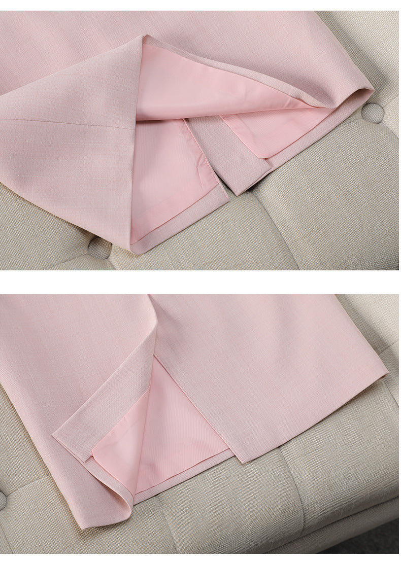 Cross-Border Professional Attire Pink Three-Quarter Sleeve Suit Skirt Women's Spring and Summer New Beauty Salon Work Clothes Over-The-Knee Skirt