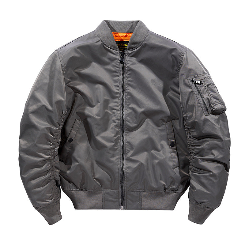 Popular Ma1 Pilot Jacket Men's Autumn and Winter Pure Color Thickeneded Jacket American Casual Cotton Jacket Same Style for Men and Women