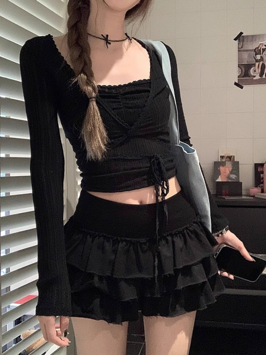 YAY South Korea Dongdaemun Purchasing American Ballet Style Lotus Ruffled Edge Tight Waist Tousled Cake Skirt