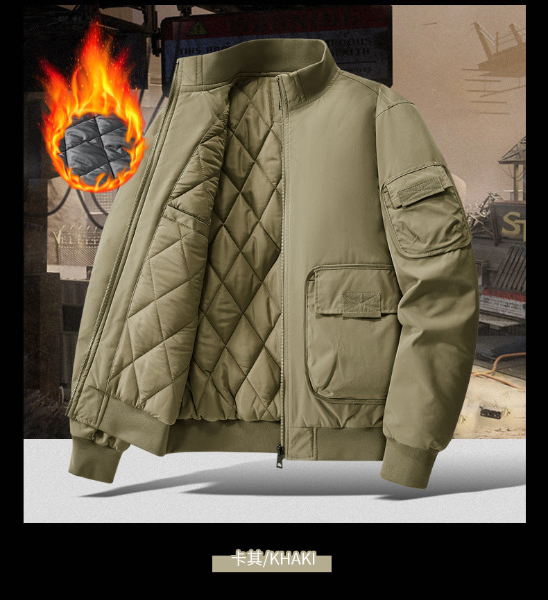 Flying Suit Men's Jacket Cotton Coat Autumn and Winter American Retro Loose Casual Middle-aged Casual Jacket Cotton Coat Coat