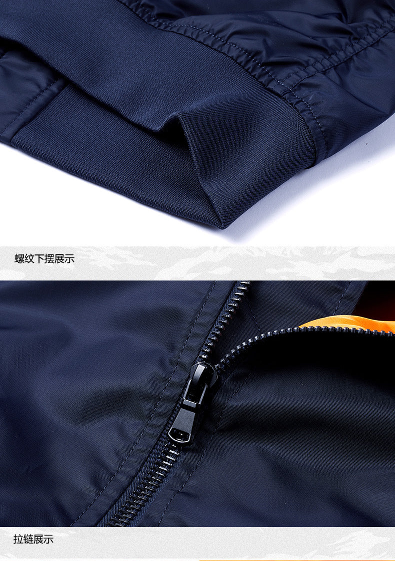 Popular Ma1 Pilot Jacket Men's Autumn and Winter Pure Color Thickeneded Jacket American Casual Cotton Jacket Same Style for Men and Women