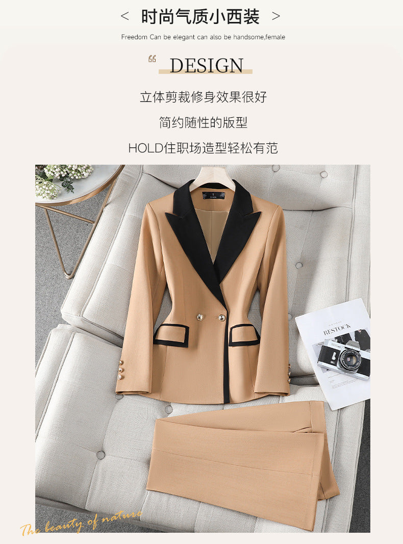 Cross-Border Women's Blazer for Spring and Autumn, New Style with a High-End Feel, Color-Blocking, Fashionable and Elegant, Goddess-Like Host Professional Suit