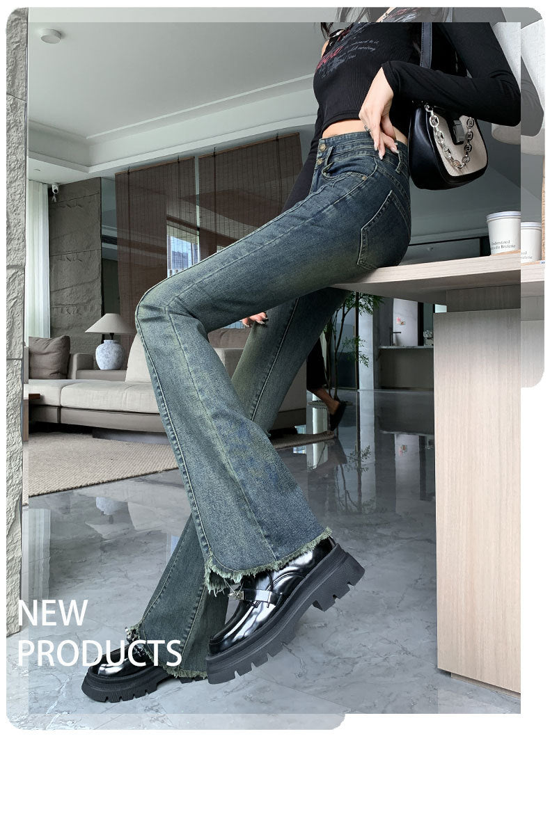 Vintage High-Waisted Slim-Fit Versatile Petite Bootcut Jeans 2025 New Flared Jeans for Women Early Autumn