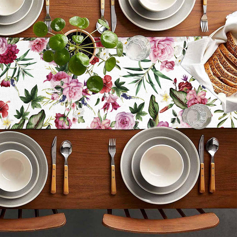 Spring and Summer Table Flags, Rose Red Flowers, Linen Tablecloths, Cross-Border Manufacturers, Direct Sales, Dining Table, Coffee Table Decoration, Insulation Pads Wholesale