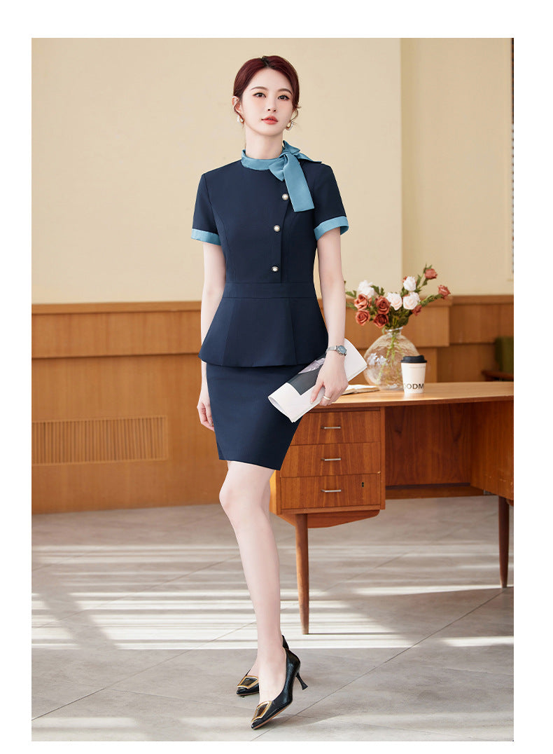 Short-Sleeved Stewardess Elegant Beauty Salon Oral Front Desk Work Clothes Professional Suit Female Hotel Reception Service Staff Uniform