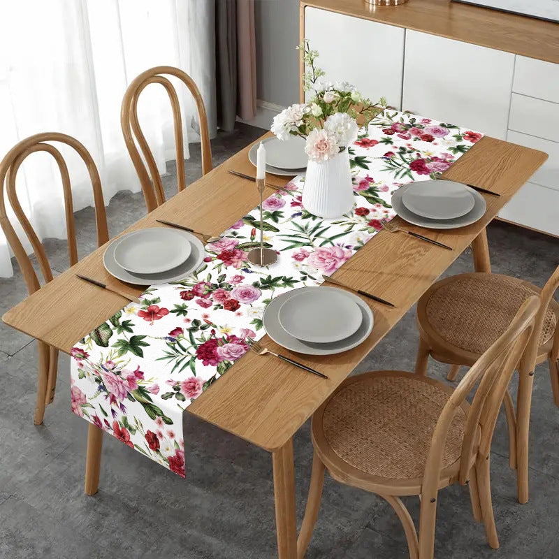 Spring and Summer Table Flags, Rose Red Flowers, Linen Tablecloths, Cross-Border Manufacturers, Direct Sales, Dining Table, Coffee Table Decoration, Insulation Pads Wholesale