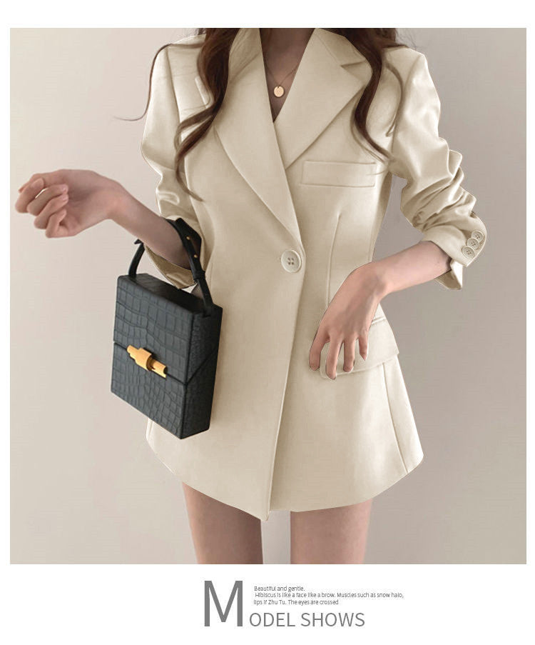 khaki Suit Jacket Women's Spring and Autumn Korean-style Ins Hong Kong-style Retro Top Tight Waist Slimming Mid-length Small Suit