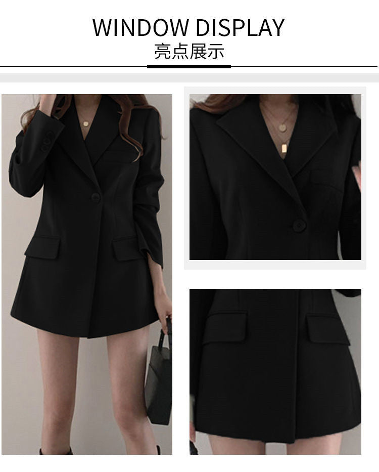 khaki Suit Jacket Women's Spring and Autumn Korean-style Ins Hong Kong-style Retro Top Tight Waist Slimming Mid-length Small Suit
