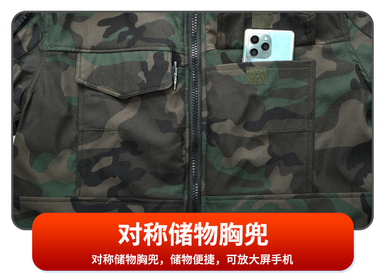 Winter Mid-Length Cotton Work Clothes for Men, Velvet Thickeneded Cotton Jackets, Cold-Proof, Windproof and Warm Camouflage Work Clothes, Military Coats