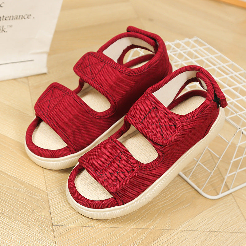 Fat Feet Wide Feet Adjustable Linen Sandals Foreign Trade Outer Wear Holes Old Men's Shoes Thick Sole Casual Walking plus size for Men and Women