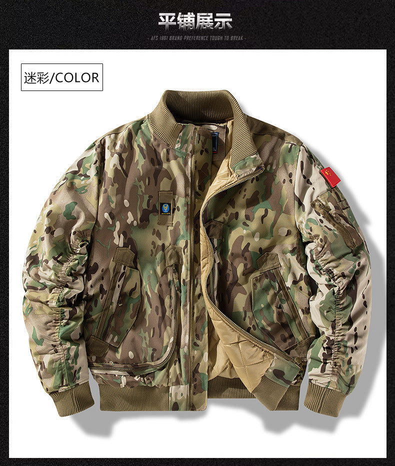 Baseball Collar fleece-lined Thickened Autumn and Winter Air Force Aviator Single Jacket Men's Baseball Suit Short Tactical Collar Jacket Men's