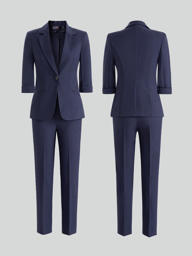 Cross-Border Three-Quarter Sleeve Blazer for Women, New Formal Wear for Interviews, Hotel Workwear, Professional Attire, Business Suit Set