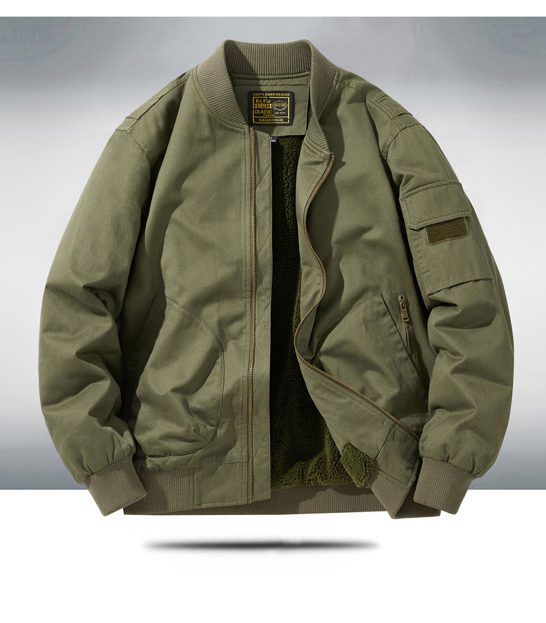 New Men's Fleece-Lined Popular Jacket, Winter Cross-Border Thickened Warm Cotton Coat, Pure Cotton Baseball Uniform Work Jacket