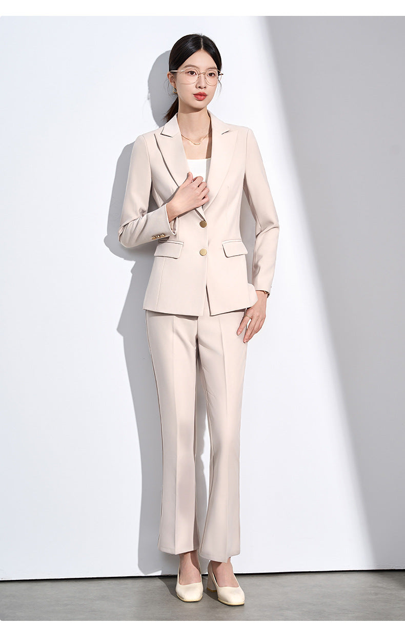 Cross-Border Beige Suit Set for Women, New Versatile Fashion High-End Professional Attire for Petite Figures, Formal Occasion Blazer