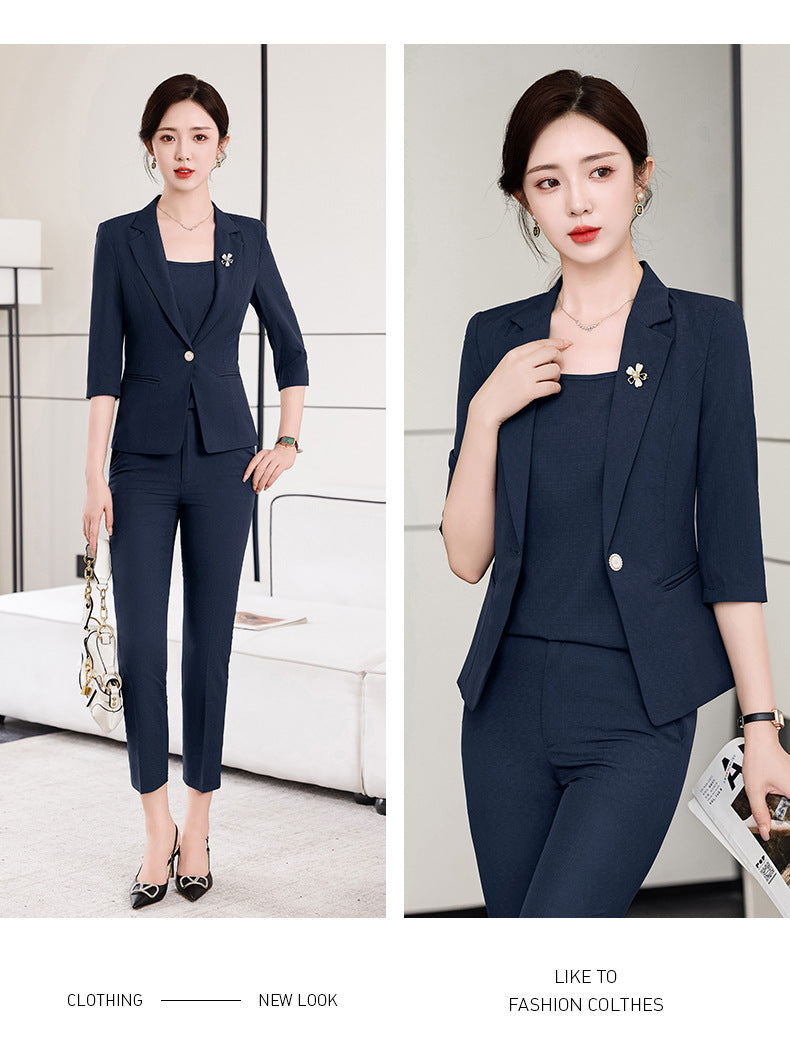 Pink Petite Suit for Women, Summer Thin High-End Short Professional Wear, Fashionable Elegant Casual Formal Wear