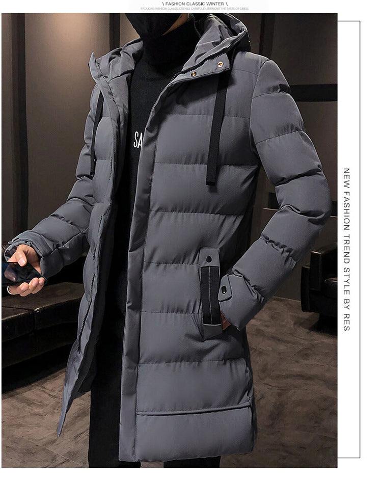 Mid-Length Cotton Outwear Men's Winter Jacket 2025 New Thickeneded Hooded Cotton Jacket Men's Korean Style Trendyy Cotton Jacket